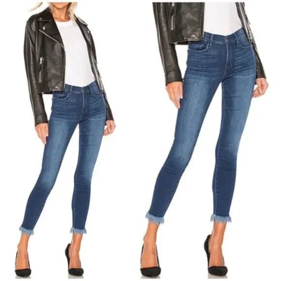 Frame Le Skinny de Jeanne Crop Cantine Stretch Raw Frayed Hem Dark Wash Size 26 - Picture 1 of 12